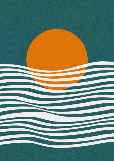 蓝色波浪和太阳的抽象插图图片下载