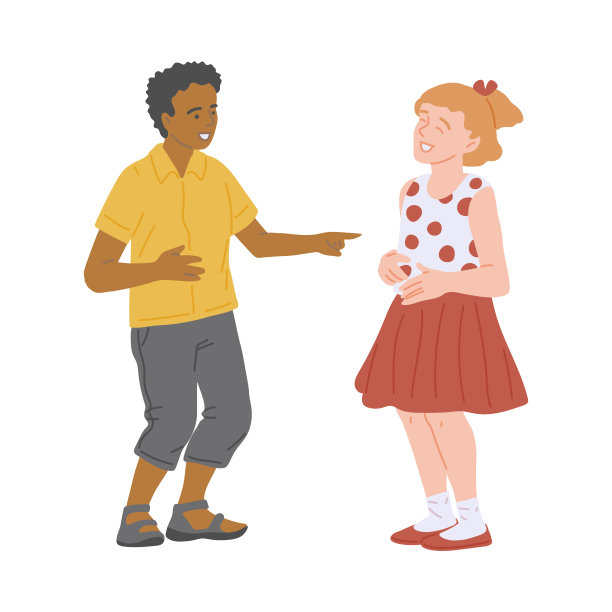 男孩让女孩笑，表现可爱，平面卡通矢量插图孤立图片下载