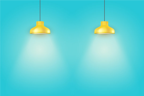 蓝色的内墙和黄色的古董灯图片下载