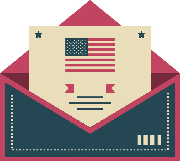 印有美国国旗邮票的明信片图片下载