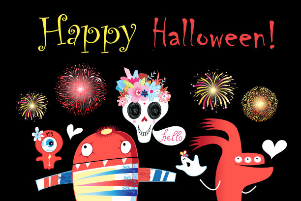 明信片上有怪物和骷髅图片下载