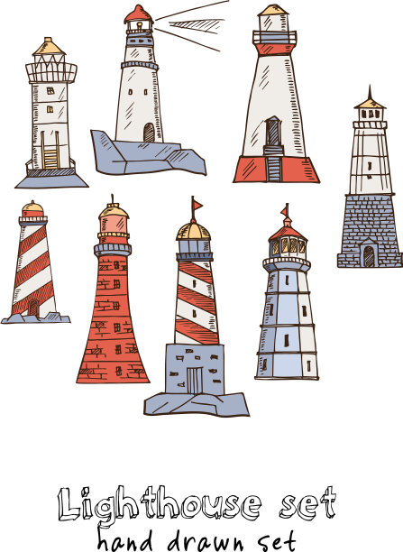 灯塔手绘涂鸦集孤立图片下载