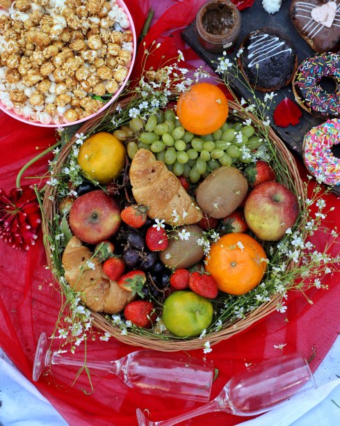 野餐水果篮/早餐营造美食画面图片下载