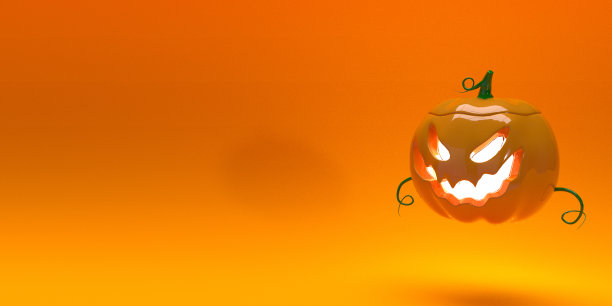 3 d渲染。橙色背景上的南瓜灯。万圣节的概念图片下载