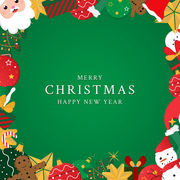 圣诞快乐绿色背景卡通框图案。图片下载