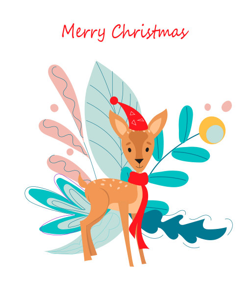 圣诞快乐，恭贺新禧。圣诞动物的特点是鹿。抽象的,花的背景。矢量图图片下载