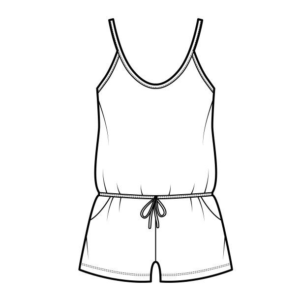泰迪连衣裤，技术时尚插图与scoop颈部，shirred短裤。单件内衣服装图片下载