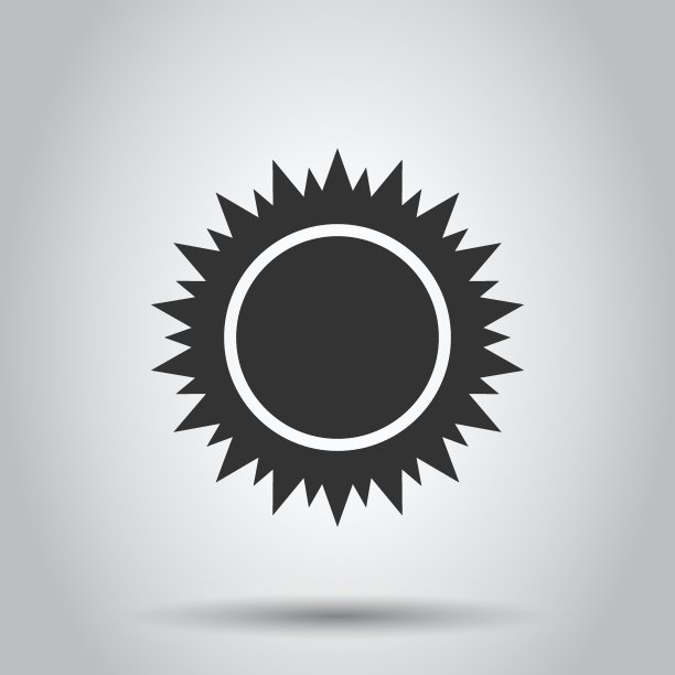 太阳图标在平面风格。阳光标志矢量插图在白色孤立的背景。白天经营理念。图片下载