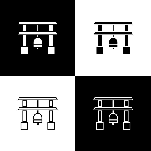 设置日本门图标隔离在黑色和白色图片下载