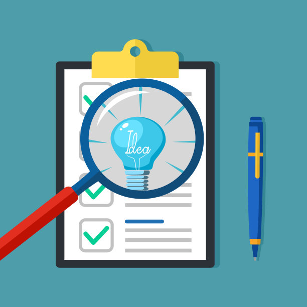 放大镜里的灯泡和商业文件用纸。清晰的文件分析图片下载