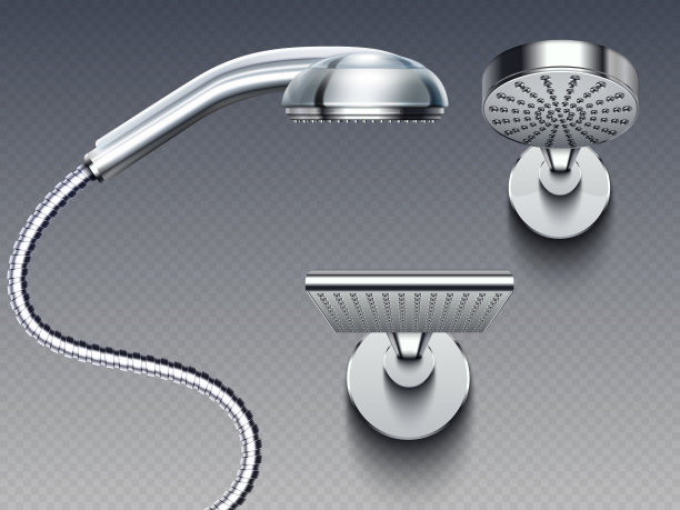 现实的浴室淋浴喷头矢量孤立的背景图片下载