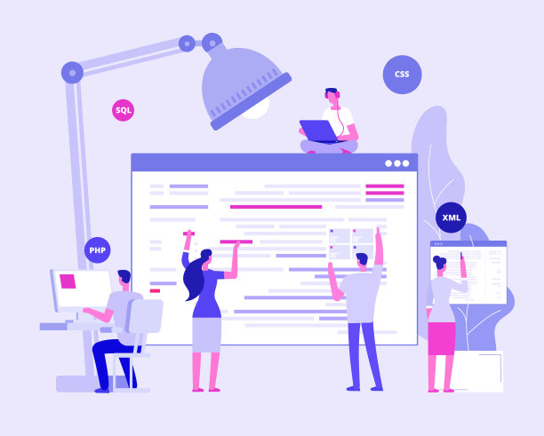 网站的发展。设计师和程序员创建公司网站。网站编码矢量概念图片下载