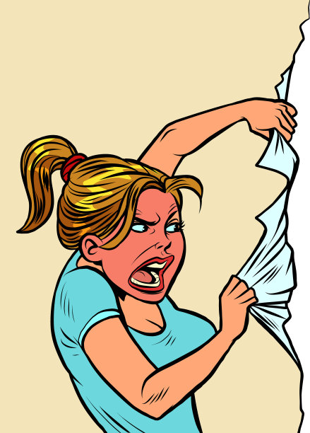 愤怒的女人撕开纸墙图片下载