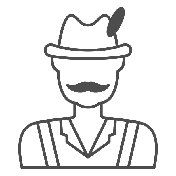 男子在民族服装细线图标，啤酒节概念，德国节日字符标志在白色的背景，猎人图标轮廓风格的移动概念和网页设计。矢量图形。图片下载