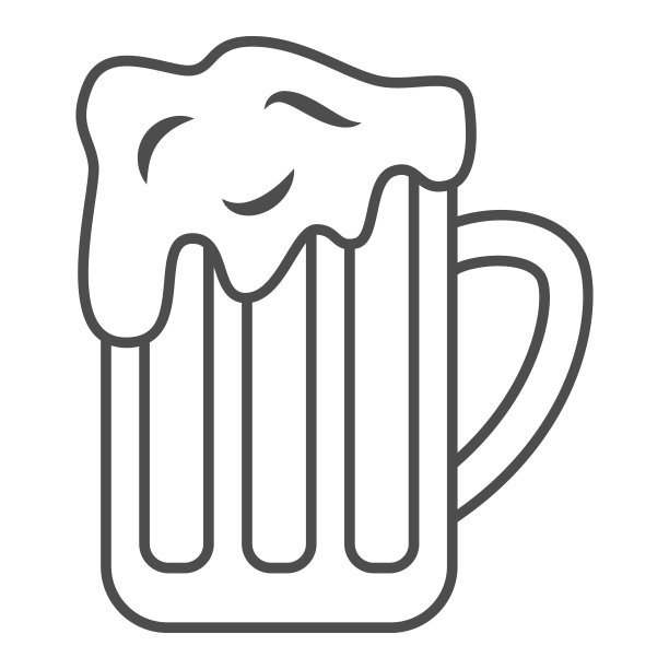 杯啤酒细线图标，啤酒节的概念，全酒精饮料玻璃标志上的白色背景，啤酒杯与泡沫图标轮廓风格的移动概念和网页设计。矢量图形。图片下载