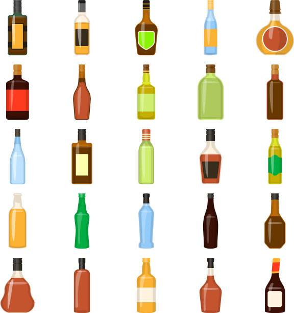 在平面图标中收集酒瓶图片下载