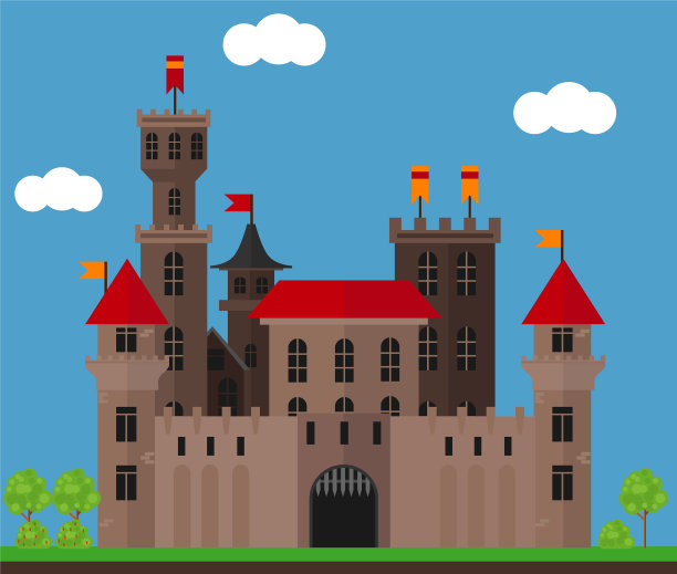 有塔、建筑和门的中世纪城堡图片下载