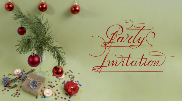 圣诞快乐，恭贺新禧。卡片，横幅，平铺，新年聚会的邀请函图片下载