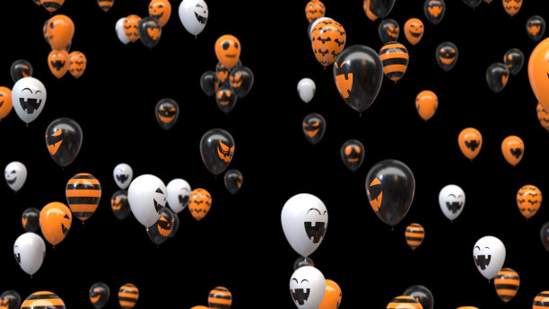 3d渲染飞行万圣节气球在黑色的背景图片下载
