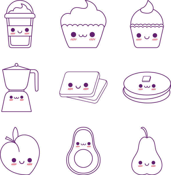 卡哇伊美食卡通系列风格图标集图片下载