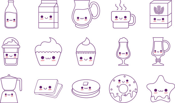 卡哇伊美食卡通系列风格图标集图片下载