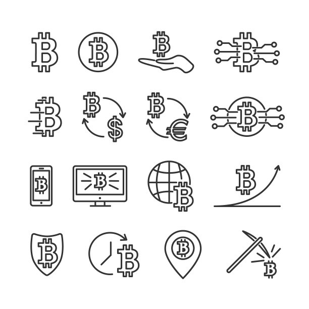 比特币线条图标集矢量图图片下载
