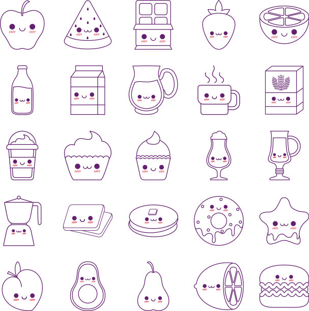 卡哇伊美食卡通系列风格图标集图片下载