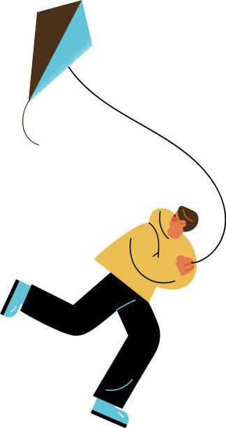 快乐的男人在户外奔跑和放风筝图片下载