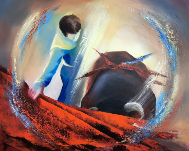 绘画表现主义抽象插画斗牛士在用抹布斗牛是与公牛搏斗。图片下载