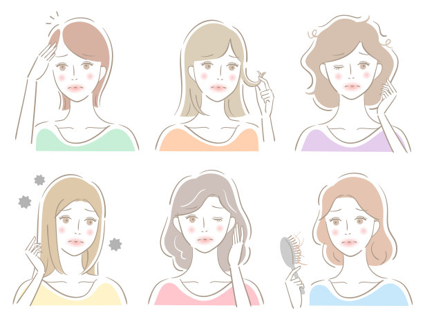 头发护理麻烦女人设置插图。美丽的头发概念图片下载