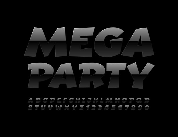 矢量娱乐传单Mega Party。黑色字母和数字集图片下载