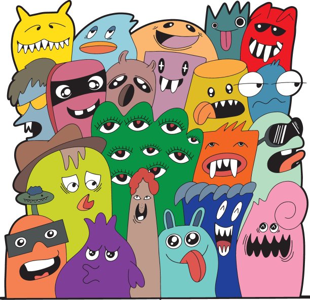 怪物涂鸦男人在白色背景上手绘轮廓图片下载