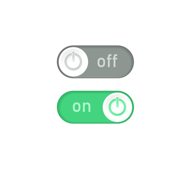 真实的打开和关闭滑动按钮隔离在白色背景。带有阴影的开关符号。图片下载