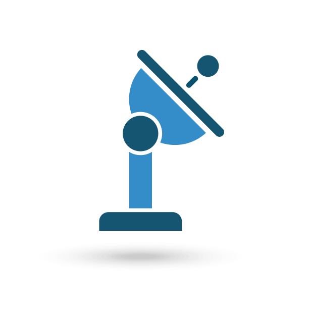 蓝色雷达碟形卫星图标，用于网页和移动，现代简约的平面设计。图片下载