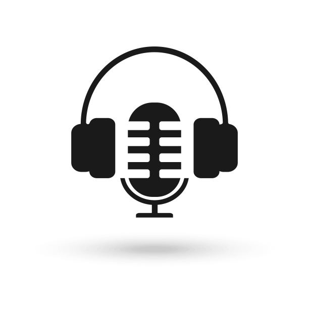 麦克风和耳机图标。播客或电台标志设计。图片下载