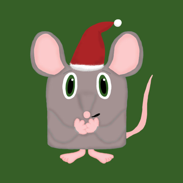 在绿色背景上戴着圣诞老人帽的孤立老鼠图片下载