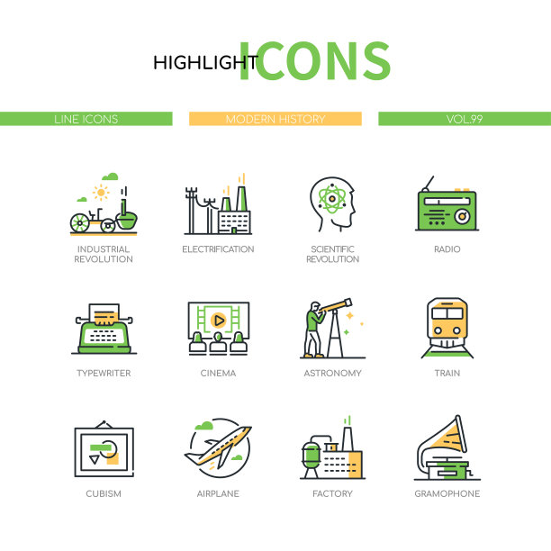 现代历史线性设计风格图标集图片下载