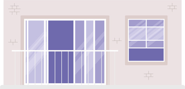 白色建筑外孤立的窗户和阳台图片下载