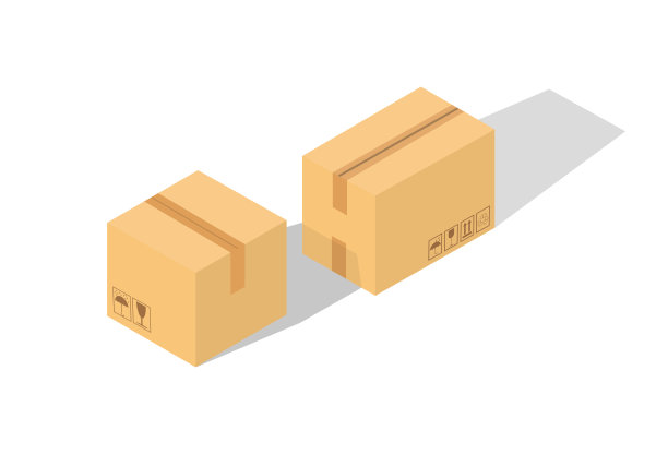 纸箱运输包装封箱与易碎标志。纸箱。等距。交通、运输。矢量插图。图片下载