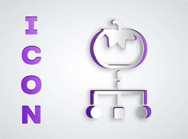 剪纸转基因食品图标孤立在灰色背景。转基因水果。纸艺术风格。向量图片下载