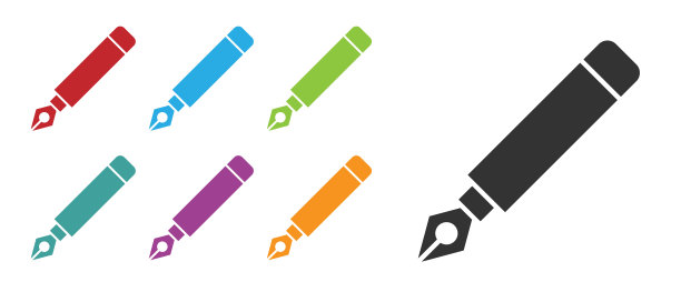 黑色钢笔笔尖图标孤立在白色背景上。钢笔工具标志。设置彩色图标。向量图片下载