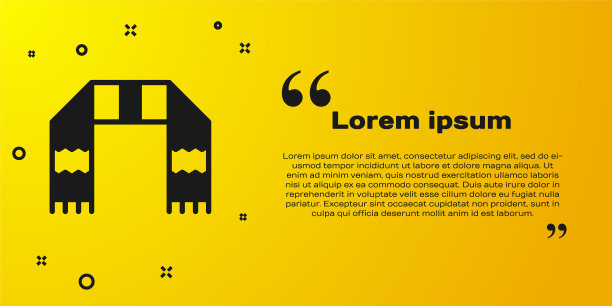 黑色冬季围巾图标孤立在黄色背景。向量图片下载