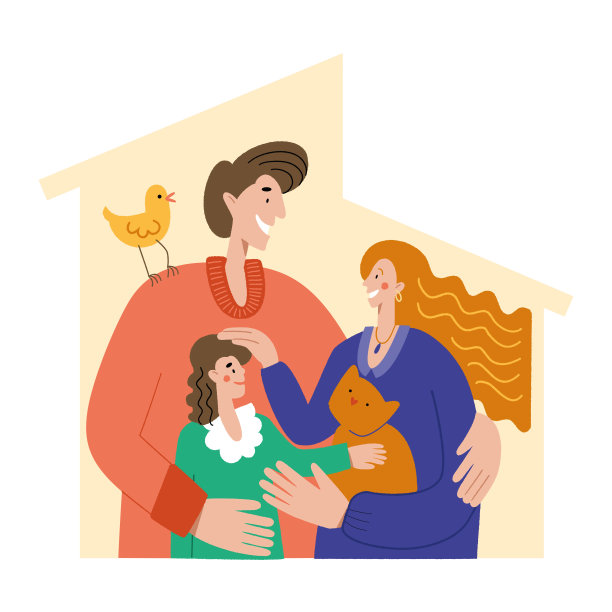 一个有一只猫和一只鸟的幸福家庭买了新房。这家人抵押买了房子。一对年轻夫妇选择一个家。房屋贷款、租金和抵押概念。图片下载