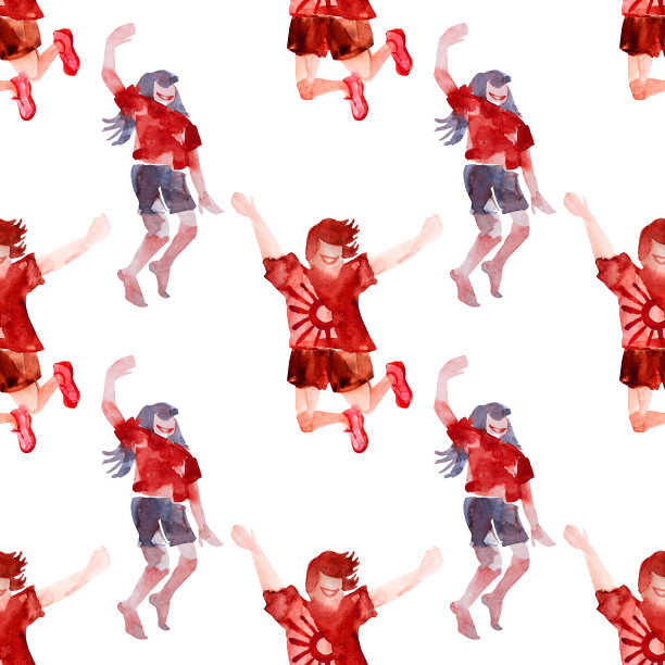 无缝模式水彩跳舞者跳孤立的白色背景。手绘的人的艺术创作对象，贴纸，广告，小册子图片下载