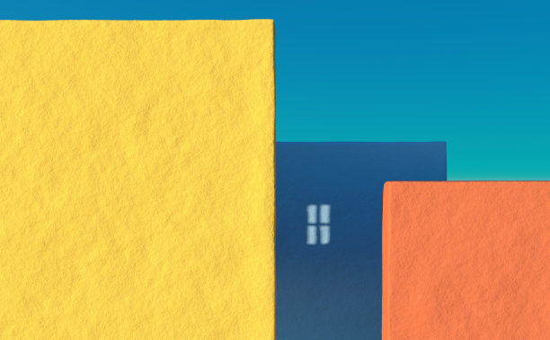 空的混凝土垃圾墙。城市房屋的3d渲染与清晰的天空背景。房屋外墙细节，带有小窗影。3 d渲染。图片下载