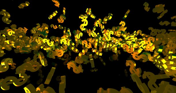金色的3d美元符号落在黑色背景上。金融事件背景。三维渲染图片下载