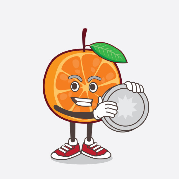 橙色水果卡通吉祥物人物抱着一个图片下载