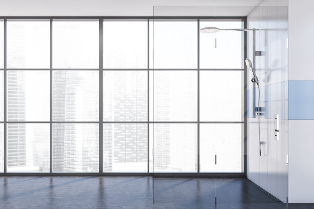 白色和蓝色浴室带淋浴图片下载