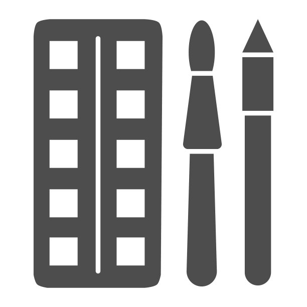 水彩颜料与画笔和铅笔固体图标图片下载