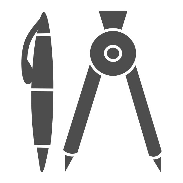 钢笔和指南针固体图标文具概念图片下载
